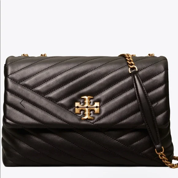 Tory Burch Kira Chevron CONVT SHLDR Bag. Excellent Condition New. Black/Gold. - Picture 1 of 14